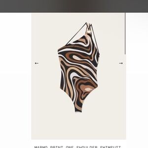 Emilio Pucci One-Shoulder Swimsuit in Brown, Black, White, Cream